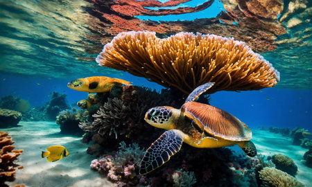 Underwater Scene With Reef And Tropical Fish, amazing natureの素材