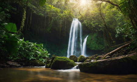 Jungle waterfall cascade in tropical rainforest, amazing natureの素材
