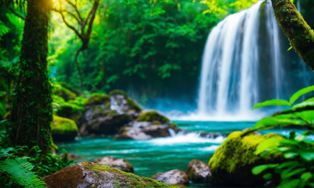 Jungle waterfall cascade in tropical rainforest, amazing natureの素材
