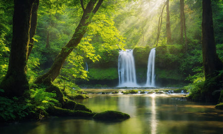 Jungle landscape with flowing turquoise water, amazing natureの素材