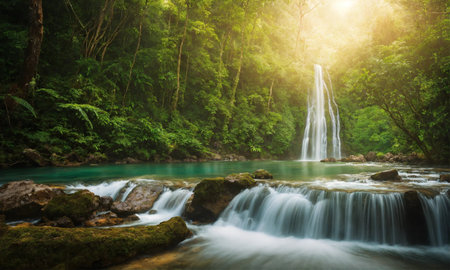 River deep in mountain forest, amazing natureの素材