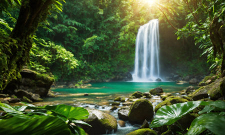 River deep in mountain forest, amazing natureの素材