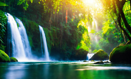 Jungle landscape with flowing turquoise water, amazing natureの素材
