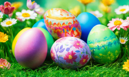 Happy Easter background template with beautiful eggs, happy easter dayの素材
