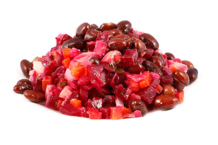 Slices of boiled vegetables and beans seasoned with vegetable oilの写真素材