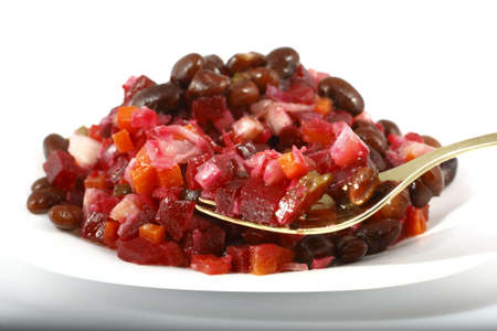 Slices of boiled vegetables and beans seasoned with vegetable oilの写真素材