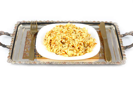 Uzbek national dish of rice pilafの写真素材