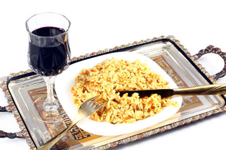 Uzbek national dish of rice pilafの写真素材