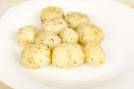 Early potatoes boiled with dill closeupの写真素材
