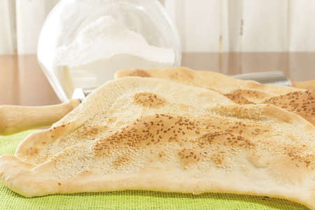 ready-eastern bread sesame on the table closeup