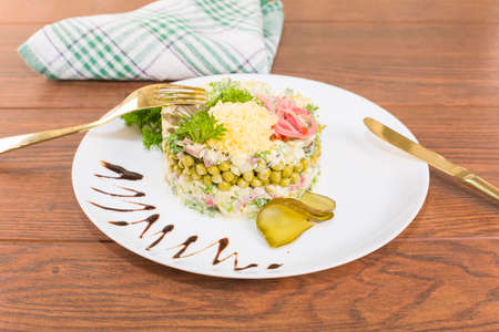Russian salad with mayonnaise as a ringの写真素材