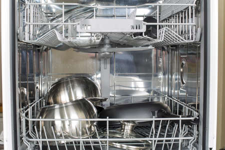 cookware in the dishwasher after washing and drying