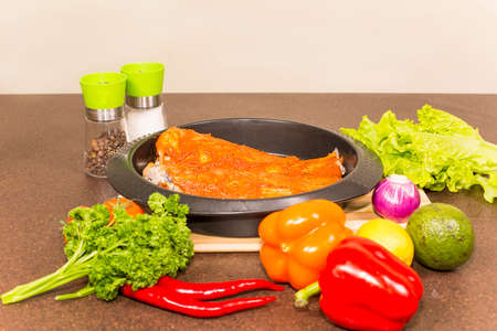 brotola fish marinated prepared for roastingの写真素材