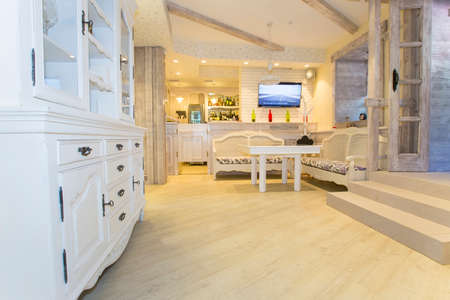 Interior of a small restaurant in the style of tavernの写真素材