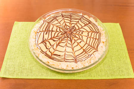 Esterhazy cake chocolate medal on a glass dishの写真素材