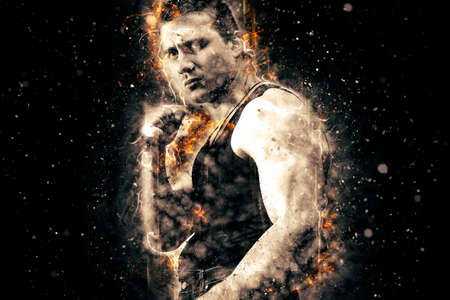 young man dressed in a Boxing stanceの写真素材