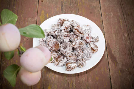 dried plum candied with sugar powderの写真素材