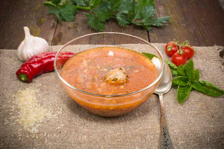 kharcho soup, crushed in a glass bowlの写真素材