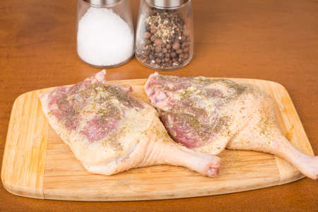 raw duck legs prepared for cookingの写真素材