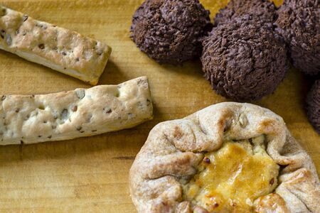 fresh confectionery, cookies, health food wooden backgroundの写真素材