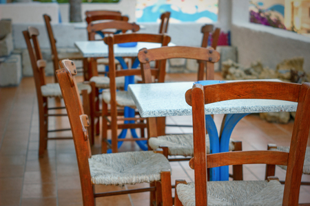 the interior of the cafe chairs and tableの写真素材