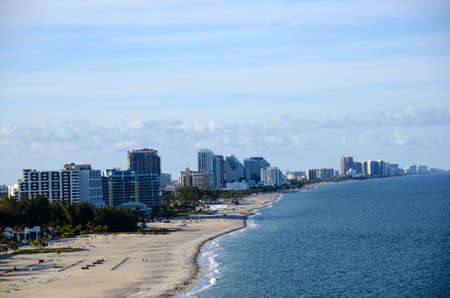 Beach and cityscape of Ft  Lauderdale, Florida taken from Port Evergladesの写真素材