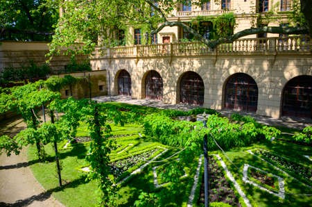 The sunken gardens at Schwerin Castle, Schwerin, Germany.のeditorial素材