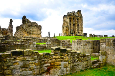 Ruins of Tynemouth Priory and Castle in England.の写真素材
