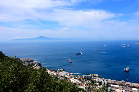 Bay of Gibraltar and in the distance, Morocco and North Africa.