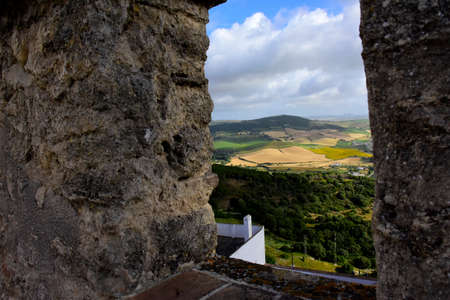 View of farmland below Vejer de la Frontera, Spain.の写真素材