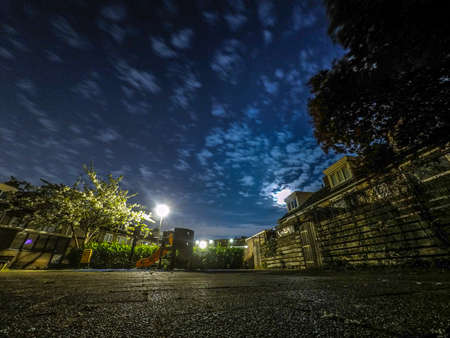 Cirrocumulus clouds in the nightの写真素材