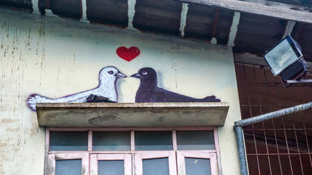 Pigeons in love, imitating the wall paintingのeditorial素材