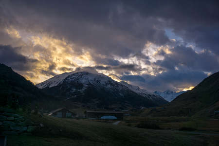 Swiss alps with sunsetの写真素材