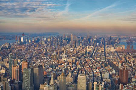 Aerial of midtown Manhattan looking north towards central parkの写真素材