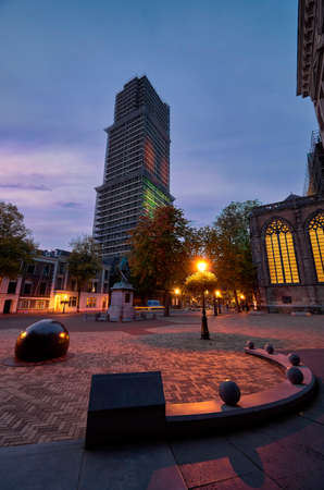 Dom church in Utrecht illuminated while undergoing renovation worksの写真素材