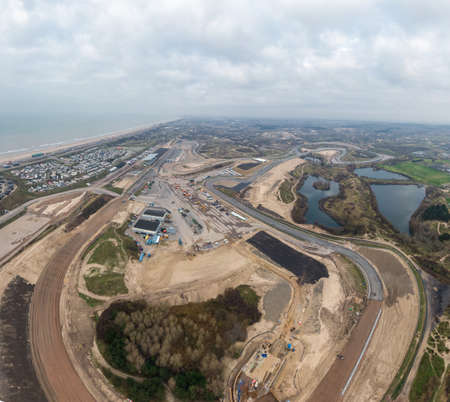 High resolution aerial image of Race track in the dunes undergoing maintenance in preparation for racing eventの写真素材
