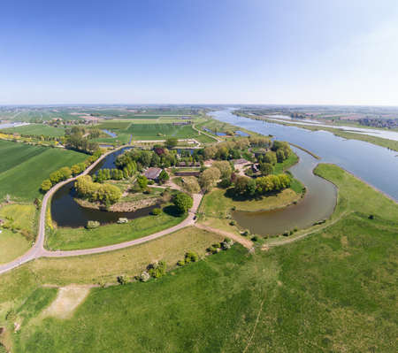 Aerial view of historic green fortress near Lek river in the Netherlandsのeditorial素材