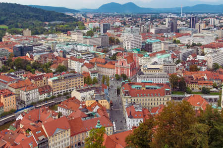 Ljublana Slovenia September 3 2014. View from the hill of the old city center.のeditorial素材