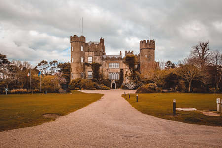 Malahide Ireland April 4 2014. Front view of the old Malahide castle and the surrounding area.のeditorial素材