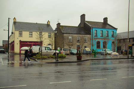 Kilbeggan County Westmeath Ireland April 2 2014. Traditional Irish houses of a small town.のeditorial素材
