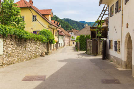 European quiet village street on a sunny day.の写真素材