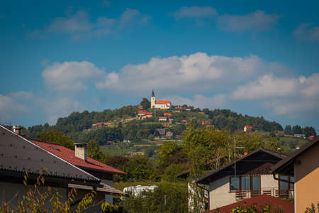 Novo Mesto, Slovenia - September 12, 2015. St. Maria's church stands on the top of Trska hill.の写真素材