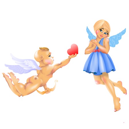 Cupid & Girl. Isolated on white background. EPS10.のイラスト素材