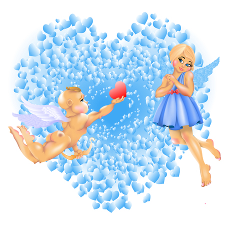Cupid & Girl. EPS10. Blend & Gradient Mesh used.のイラスト素材