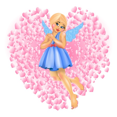 Girl Angel. Vector illustration. Isolated on white background. EPS-10. Gradient Mesh used.のイラスト素材