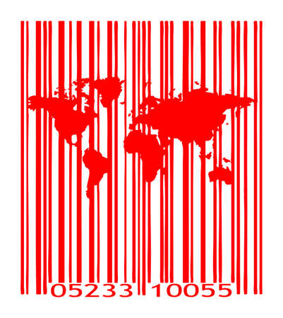 world map with barcode illustrationの写真素材