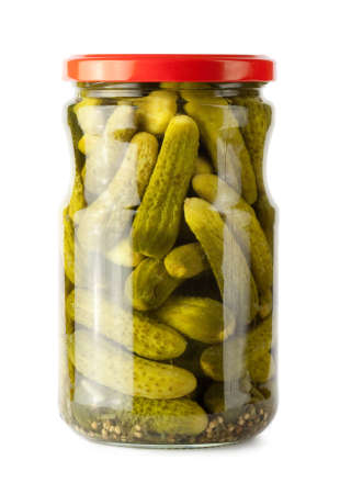 Glass jar of preserved gherkinsの写真素材