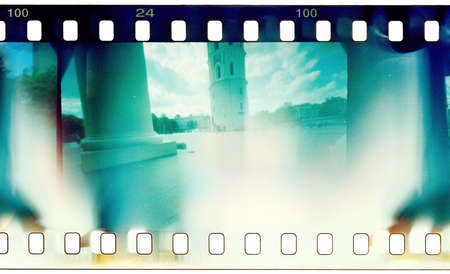 grunge film strip with light leaksの写真素材