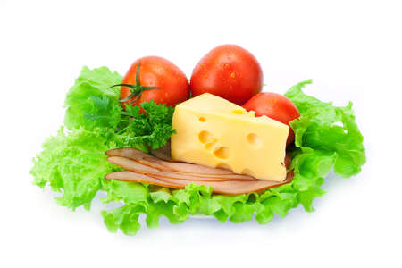 Delicious ham, cheese, tomato, parsley and salad の写真素材