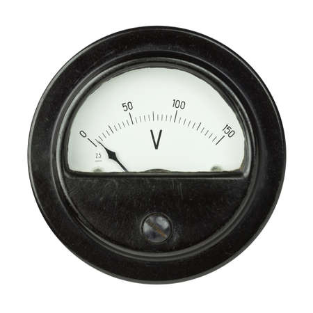 Vintage ancient voltmeter isolated on white background